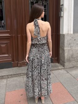 Vestido Halter Gris Azulado Floral - Imagen 5