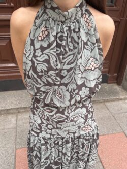 Vestido Halter Gris Azulado Floral - Imagen 2