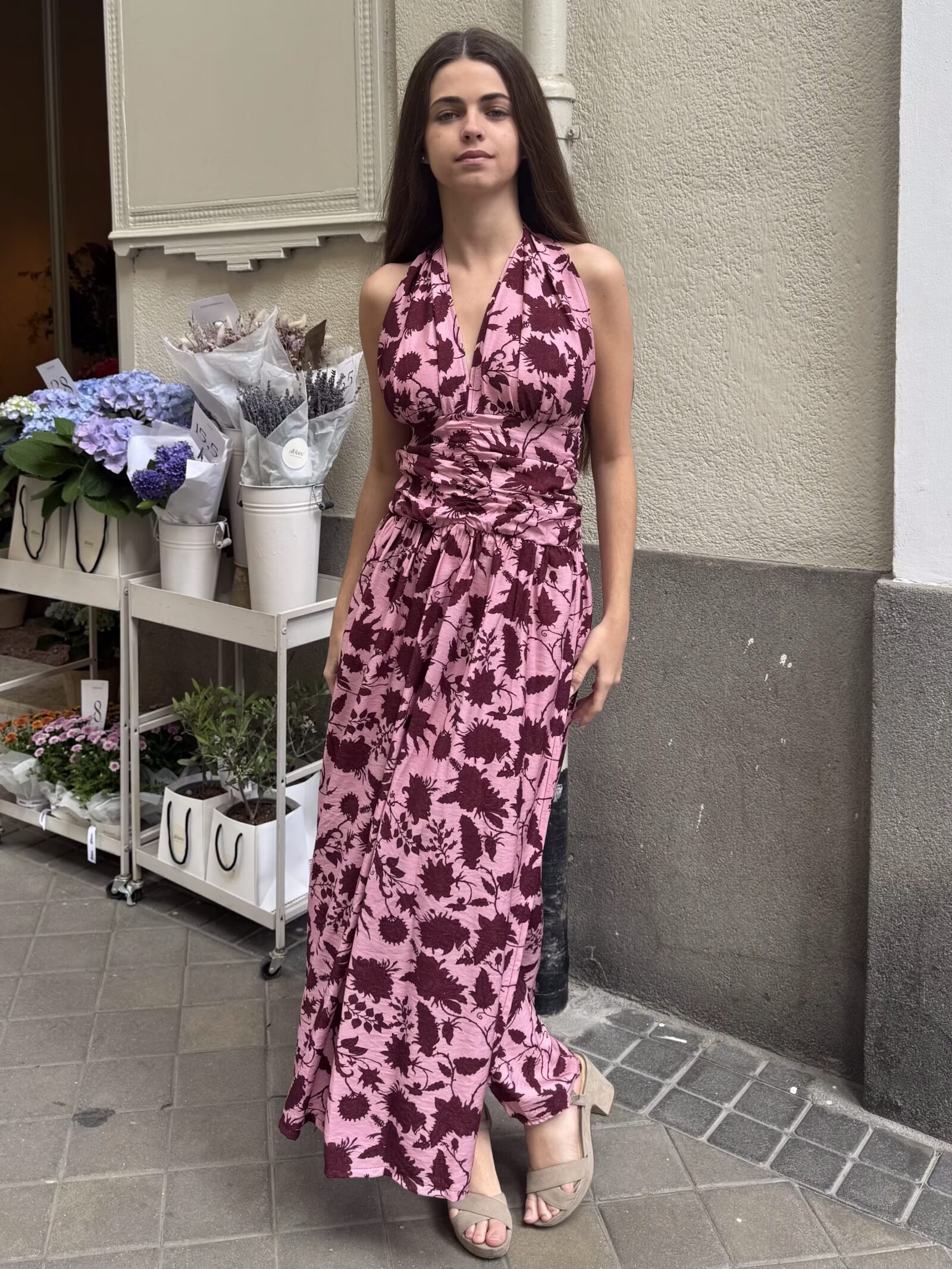 Vestido Largo Drapeado Buganvilla