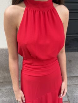 Vestido Aura Halter Rojo Carmesí - Imagen 2