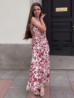 Vestido Midi Floral Rojo Crudo - Imagen 3