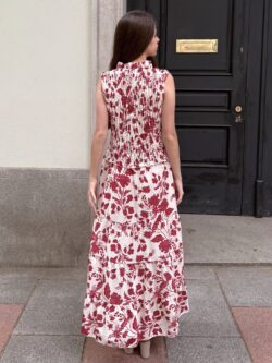 Vestido Midi Floral Rojo Crudo - Imagen 4