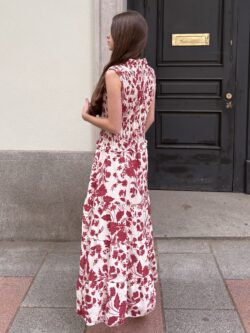 Vestido Midi Floral Rojo Crudo - Imagen 7