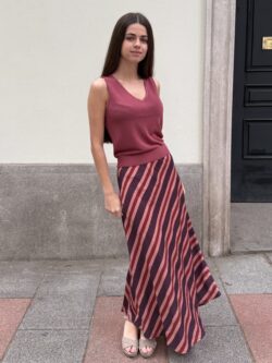 Falda Midi Rayas Vino Terracota - Imagen 2