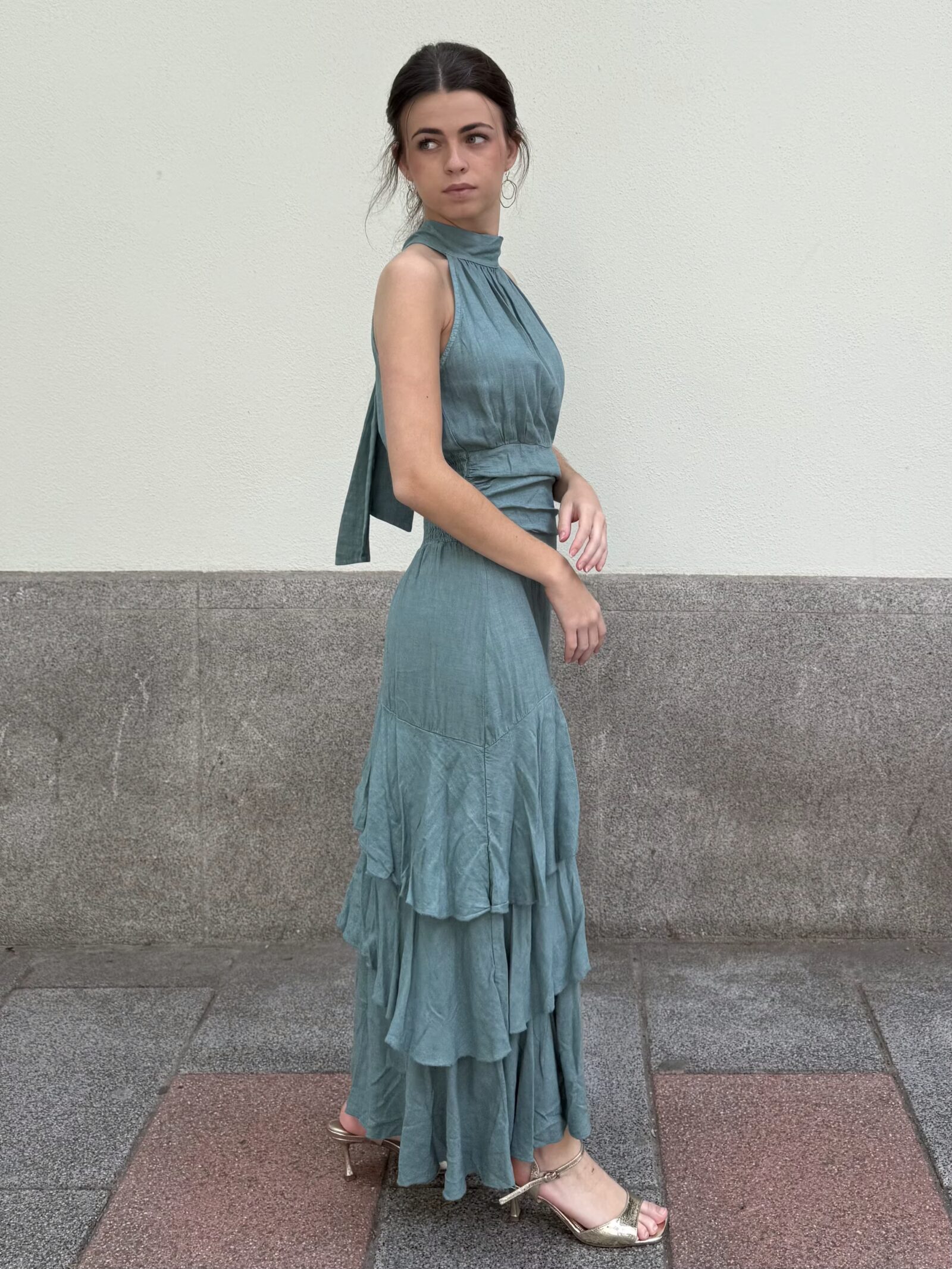Vestido Halter Azul Petroleo