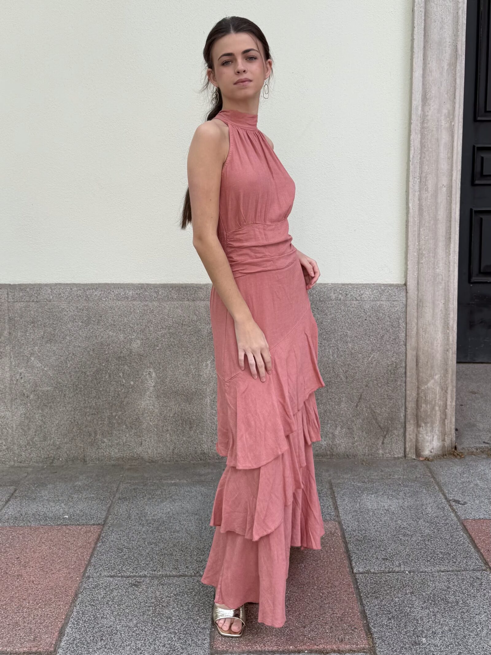 Vestido Halter Coral Empolvado