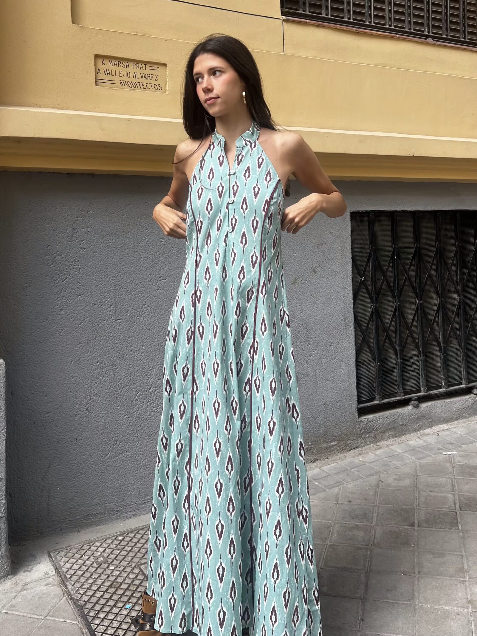 Vestido Halter Ikat Aguamarina