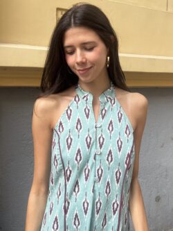Vestido Halter Ikat Aguamarina - Imagen 3