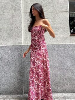 Vestido Palabra de Honor Paisley Grosella - Imagen 4