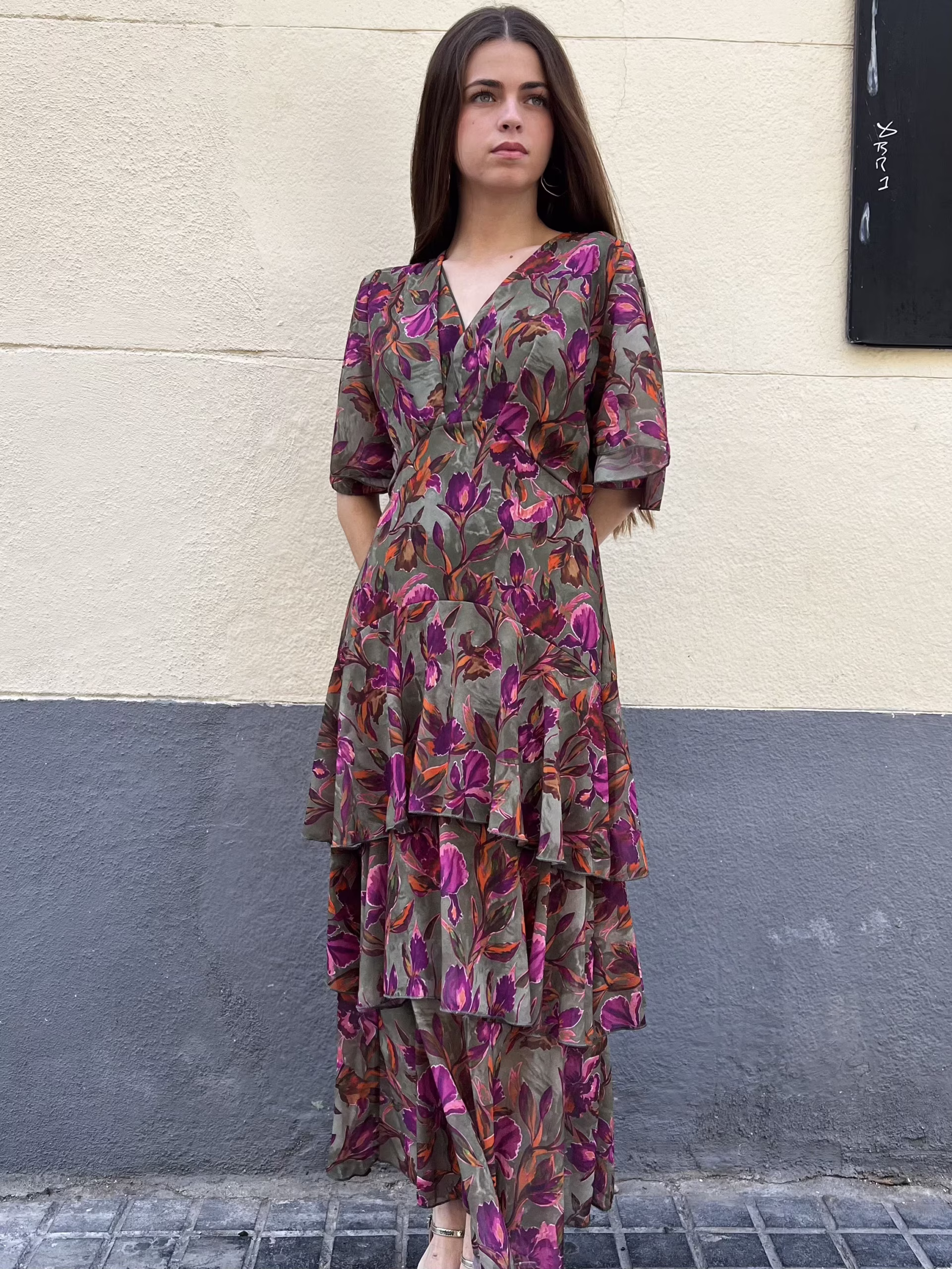Vestido Firenze Oliva Fiorita