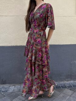 Vestido Firenze Oliva Fiorita - Imagen 4