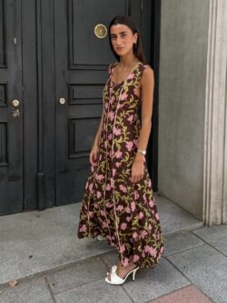 Vestido Floral Chocolate y Rosa - Imagen 3