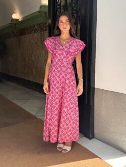 Vestido Largo Floral Fucsia