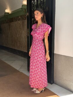 Vestido Largo Floral Fucsia - Imagen 4