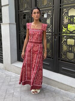Vestido Midi Damasco Granate