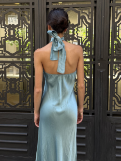 Vestido Raso Corte al Bies Celeste - Imagen 4