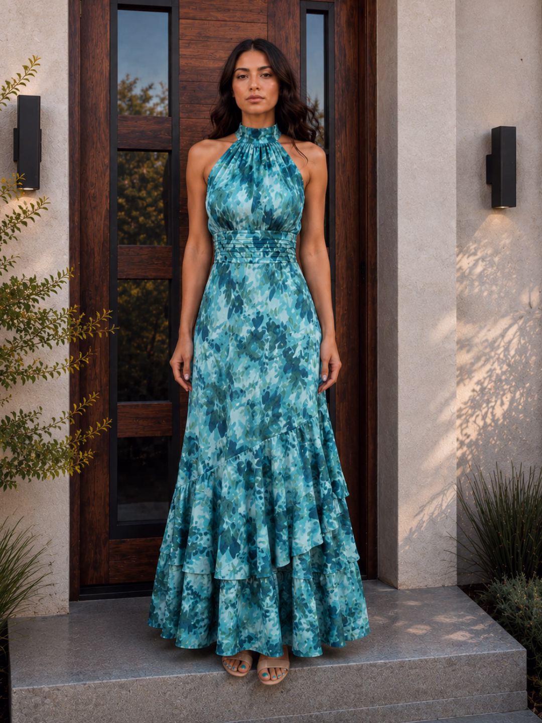 Vestido Halter Acuarela Turquesa