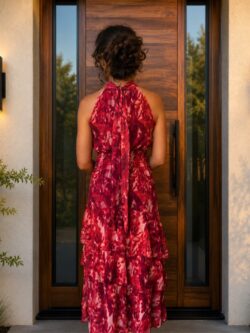 Vestido Halter Acuarela Coral - Imagen 3