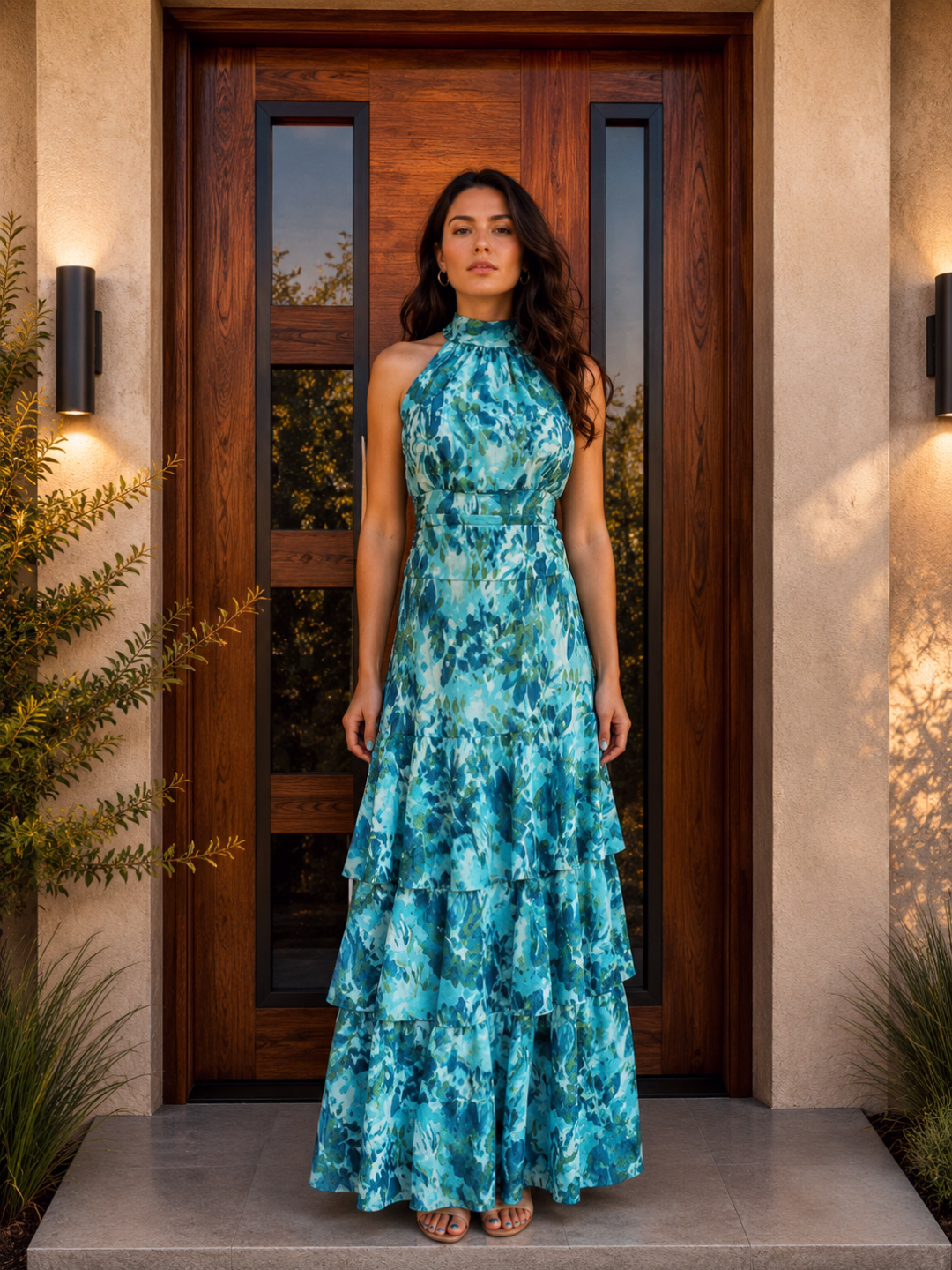 Vestido Halter Acuarela Turquesa