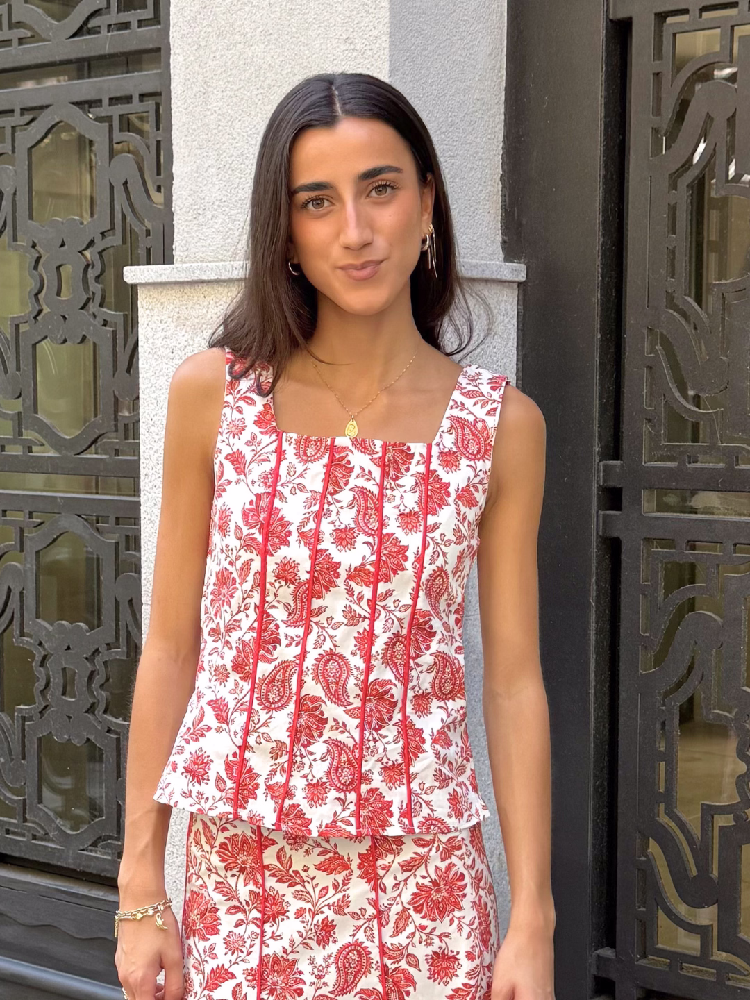 Top Floral Paisley Coral