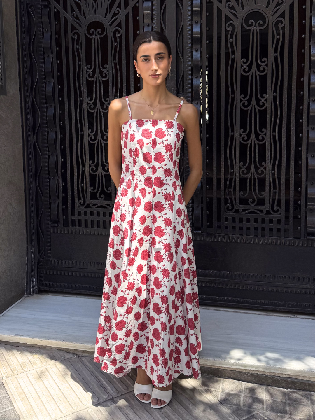 Vestido Largo Floral Clavel Rojo