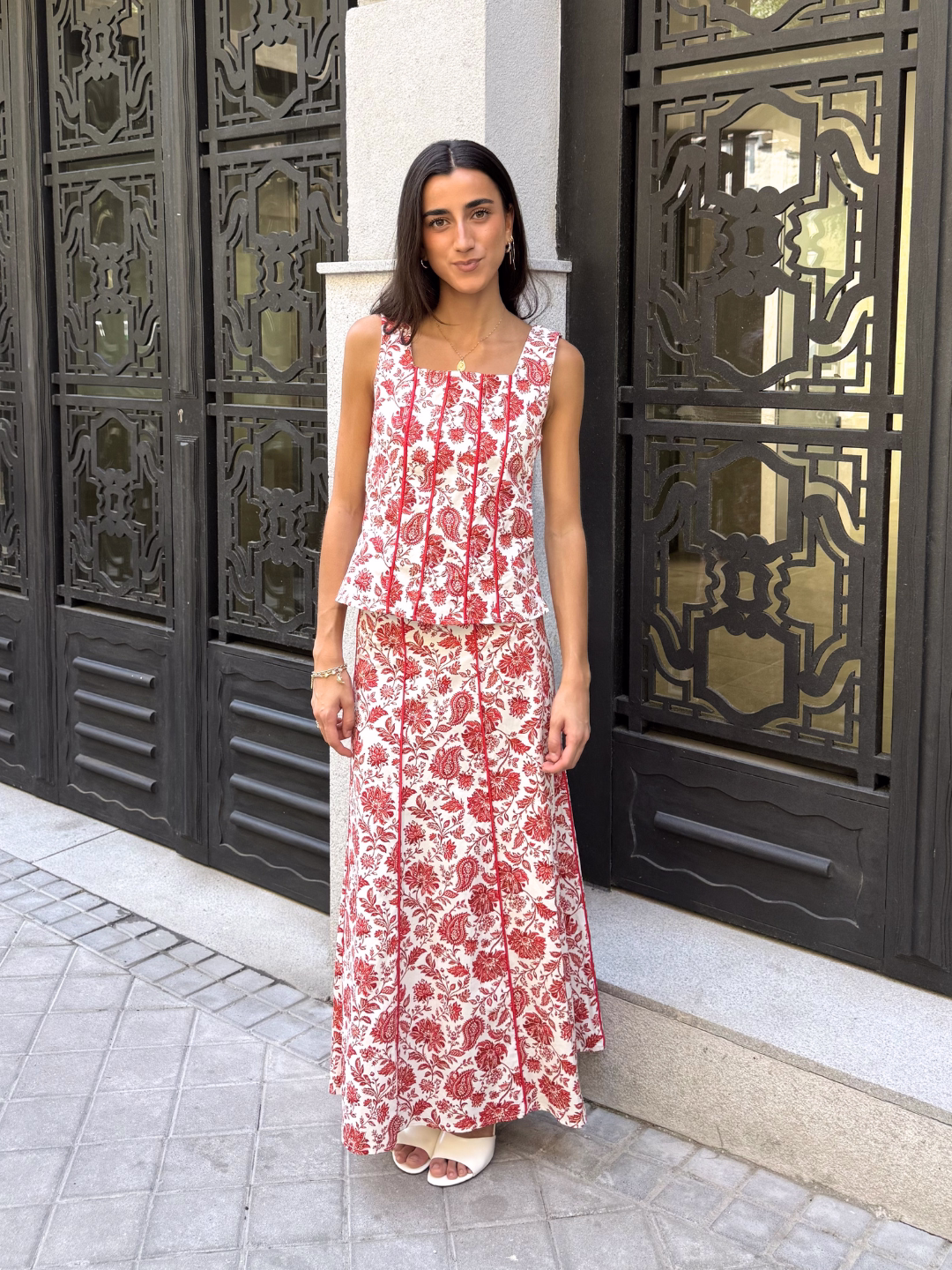 Falda Floral Paisley Coral