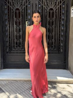 Vestido Raso Corte al Bies Coral