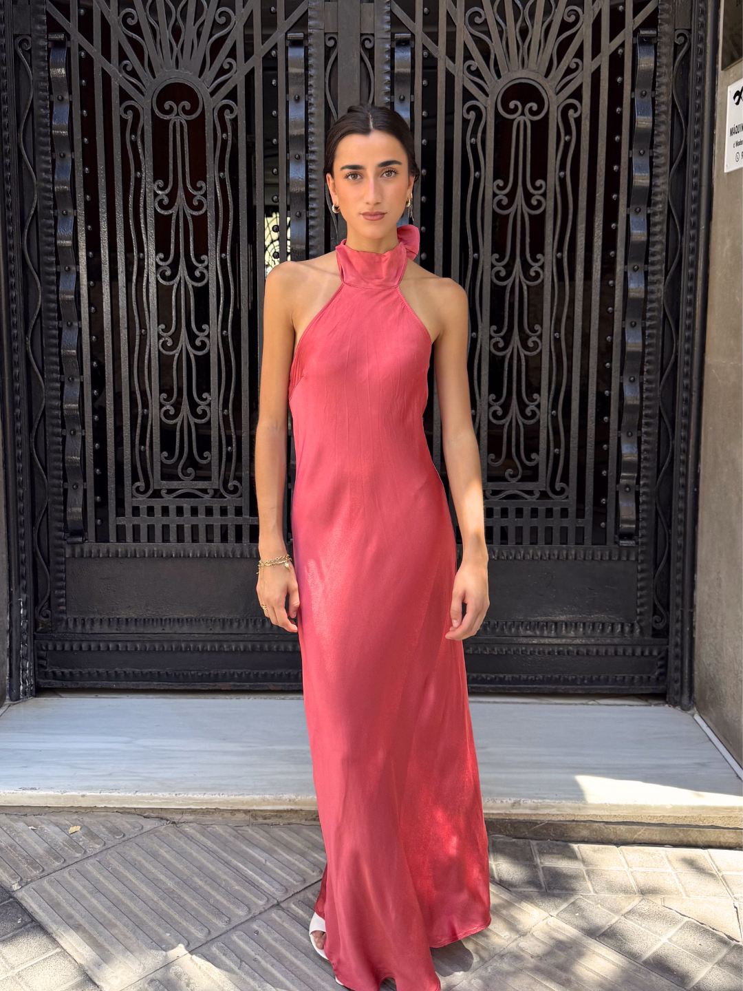 Vestido Raso Corte al Bies Coral