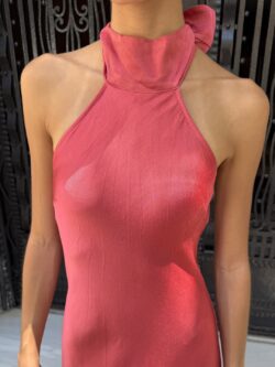 Vestido Raso Corte al Bies Coral - Imagen 2