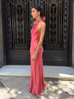 Vestido Raso Corte al Bies Coral - Imagen 3