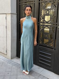 Vestido Raso Corte al Bies Celeste