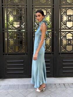 Vestido Raso Corte al Bies Celeste - Imagen 2