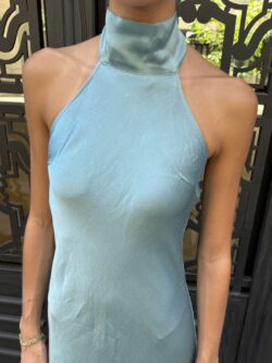 Vestido Raso Corte al Bies Celeste - Imagen 3