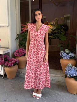 Vestido Largo Floral Frambuesa