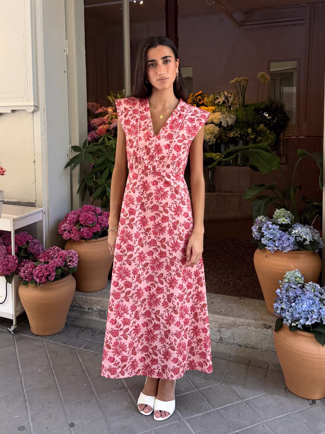 Vestido Largo Floral Frambuesa