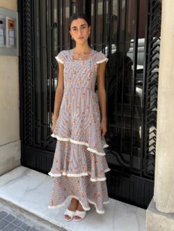 Vestido Retro Volantes Camel