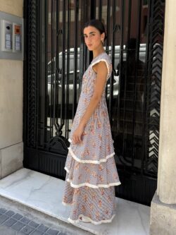 Vestido Retro Volantes Camel - Imagen 3