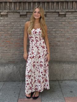 Vestido Floral Burdeos Palabra de Honor