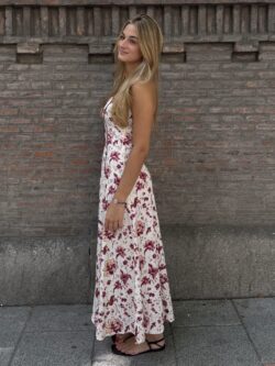 Vestido Floral Burdeos Palabra de Honor - Imagen 3