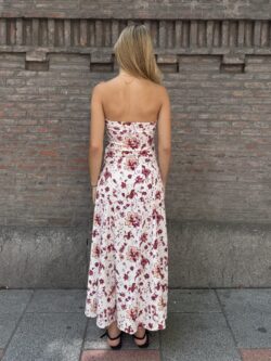 Vestido Floral Burdeos Palabra de Honor - Imagen 5