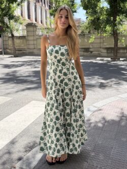 Vestido Largo Floral Clavel Verde