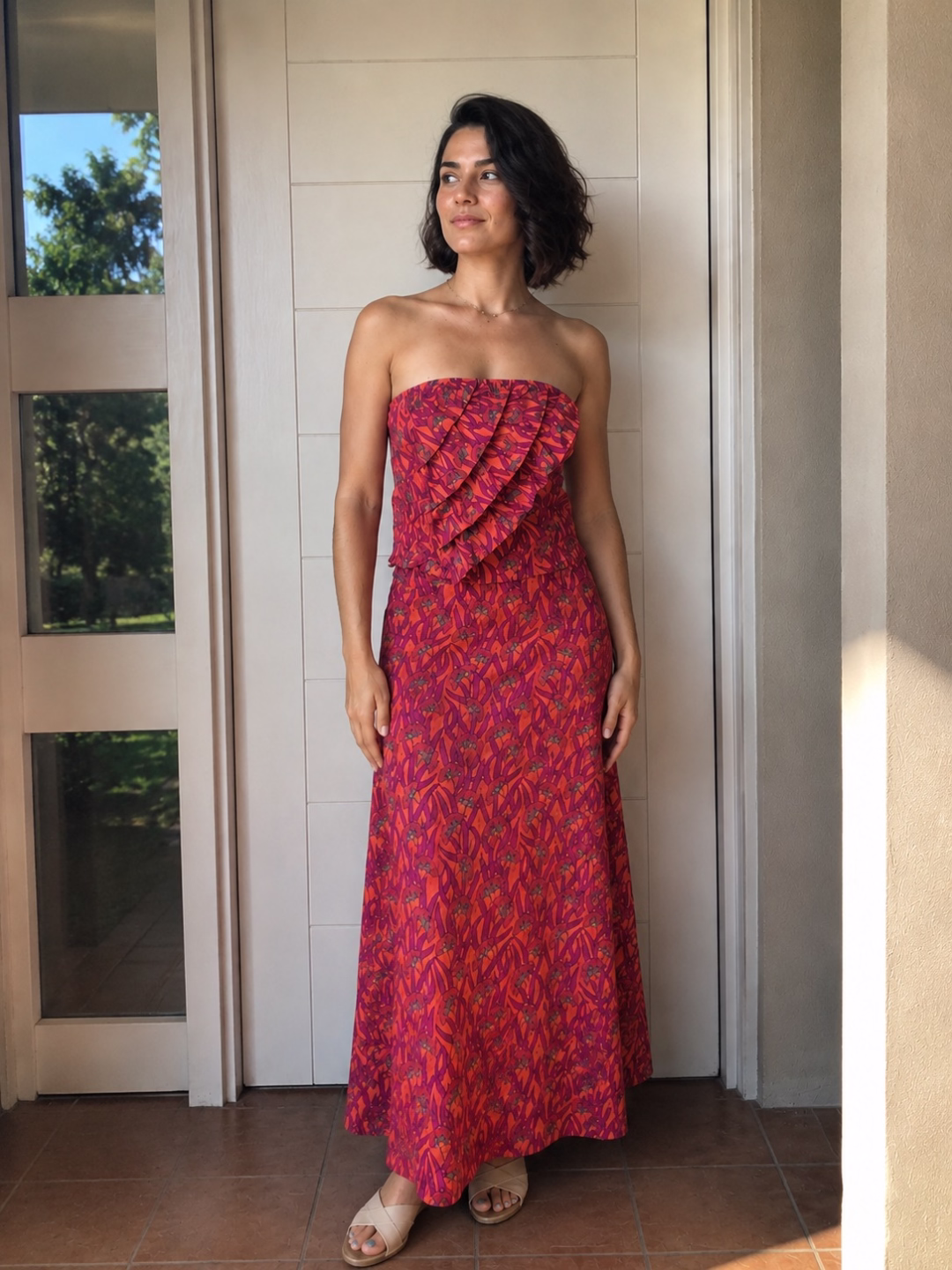 Falda Estampada Ginkgo Coral