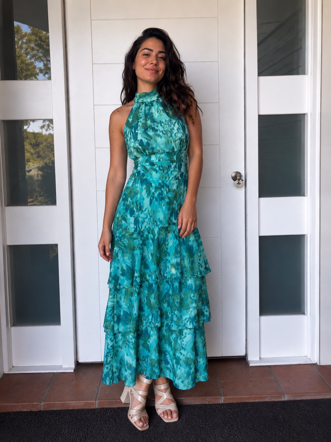 Vestido Halter Acuarela Turquesa