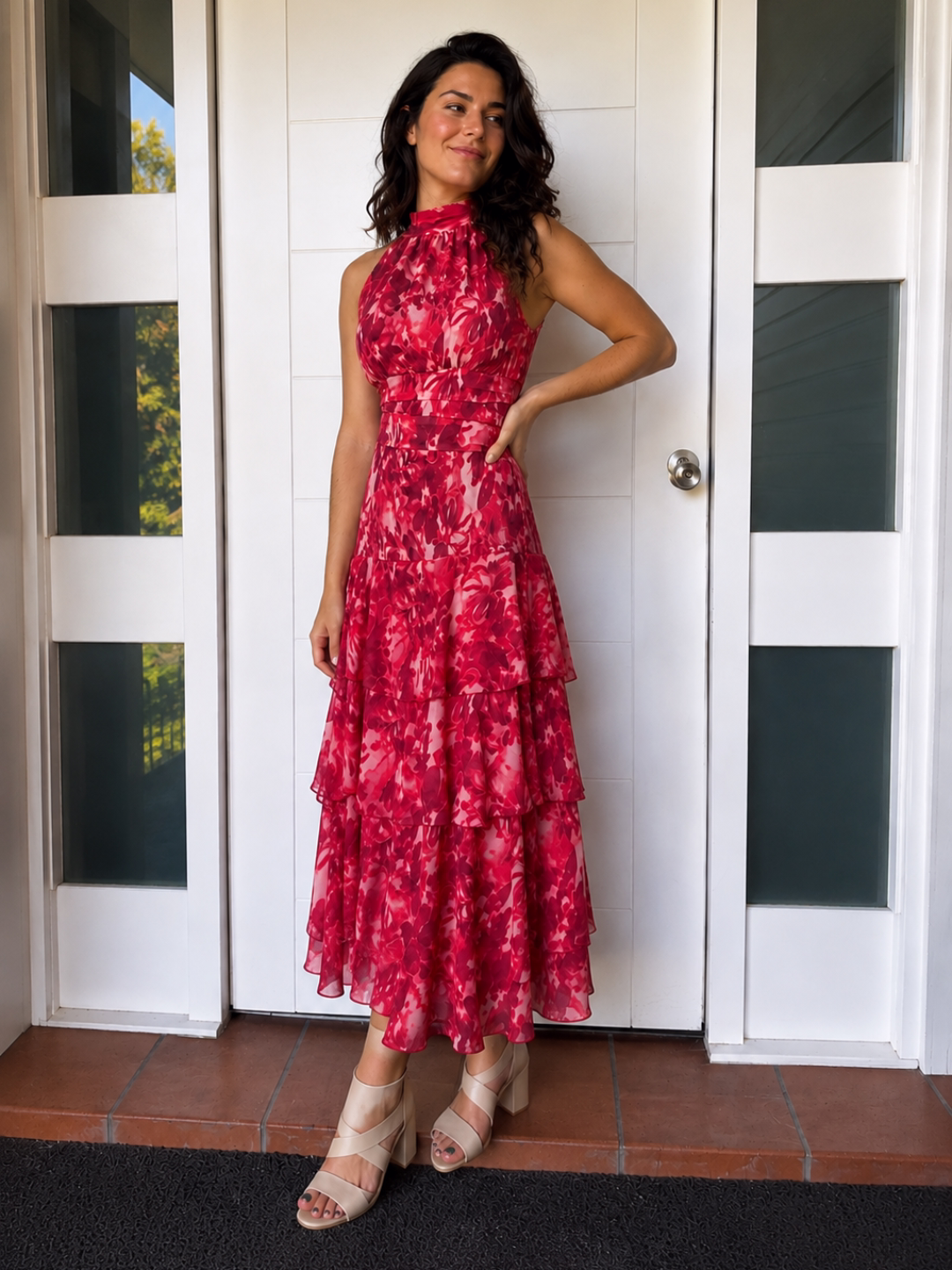 Vestido Halter Acuarela Coral