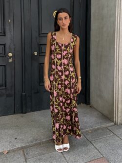 Vestido Floral Chocolate y Rosa