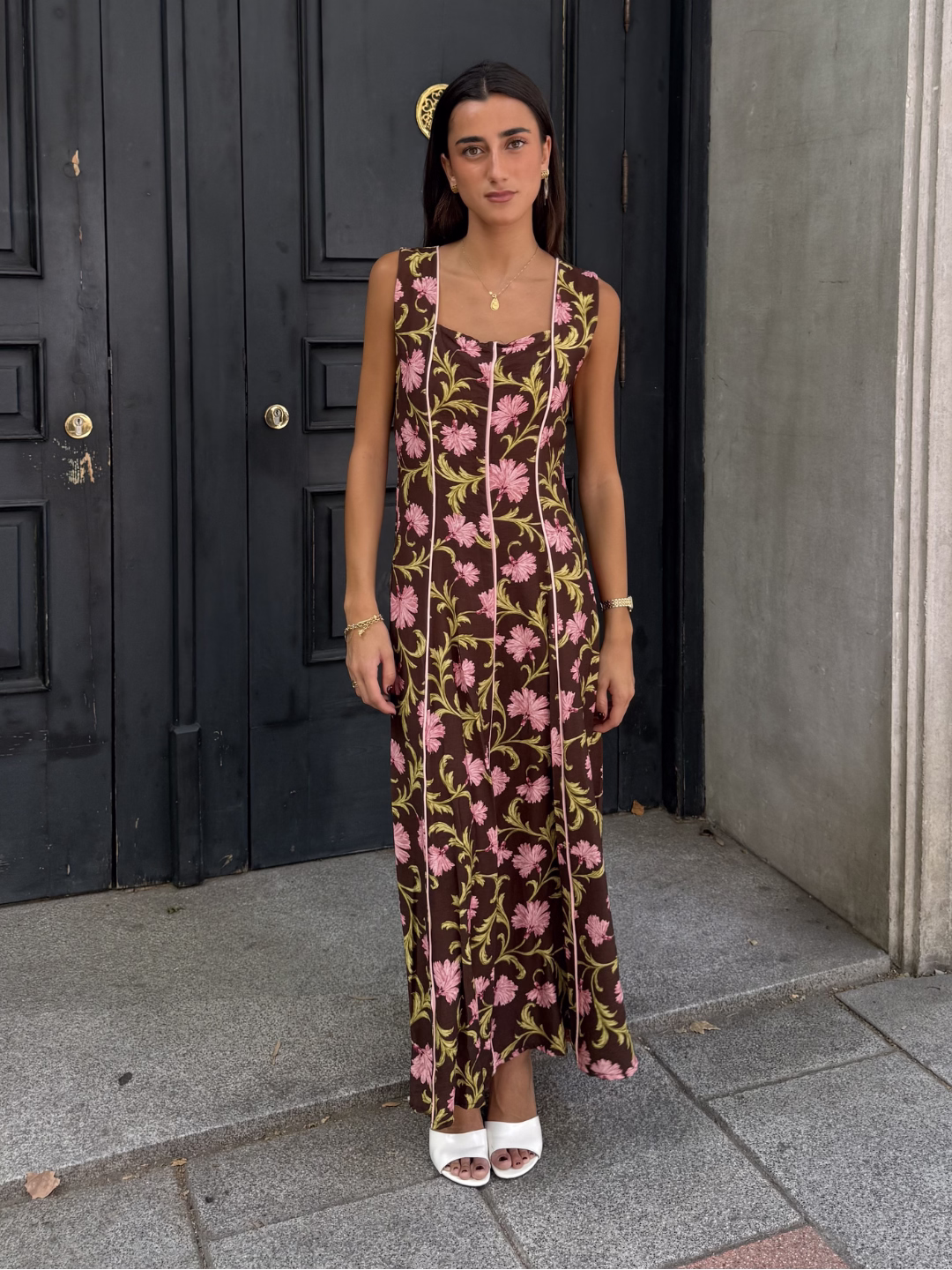 Vestido Floral Chocolate y Rosa