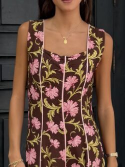 Vestido Floral Chocolate y Rosa - Imagen 2