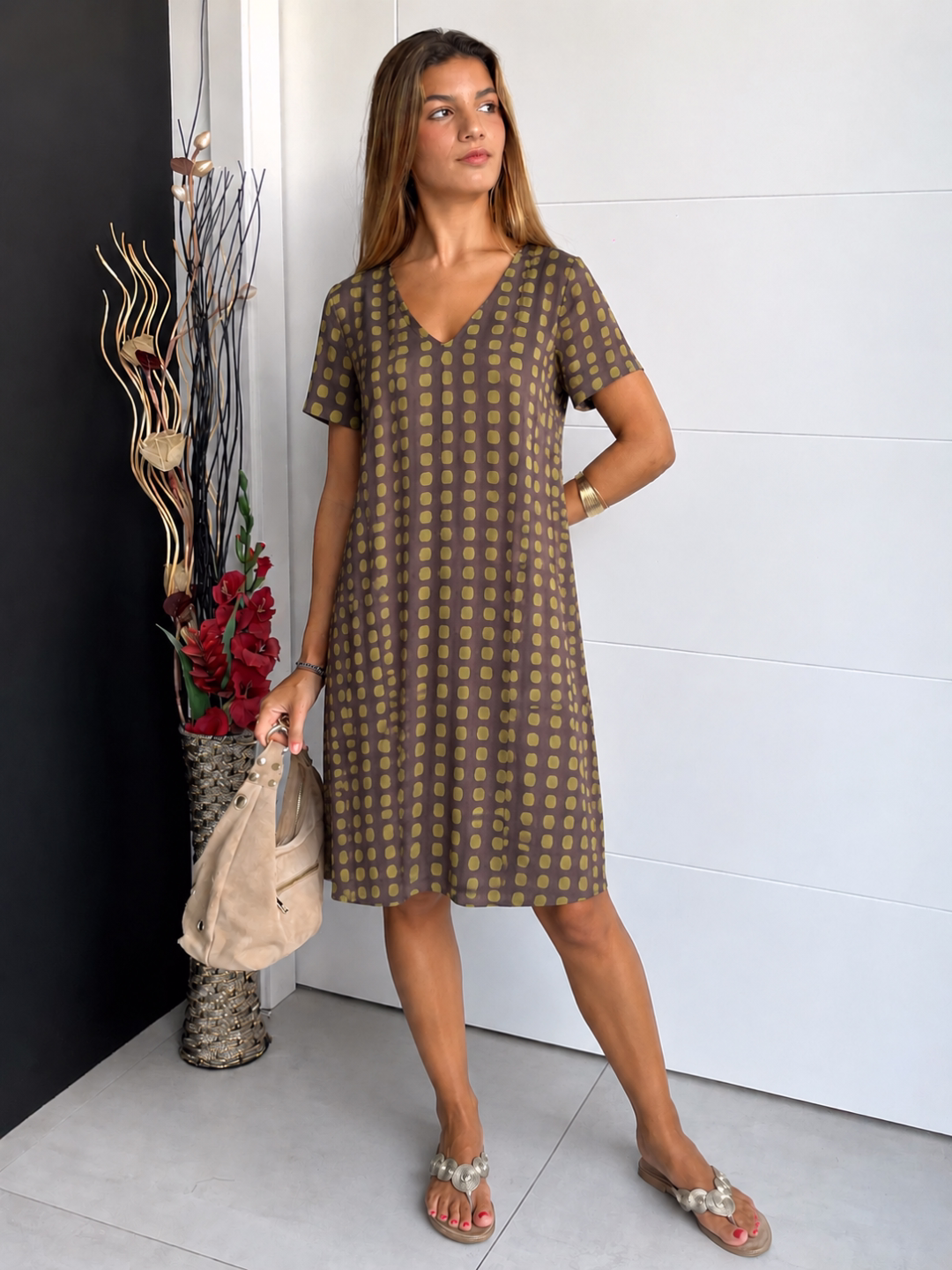 Vestido Corto Oliva Topo