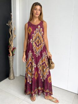 Vestido Atlas Seda Fría Berenjena