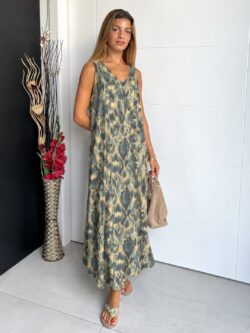 Vestido Seda Fría Verde Safari